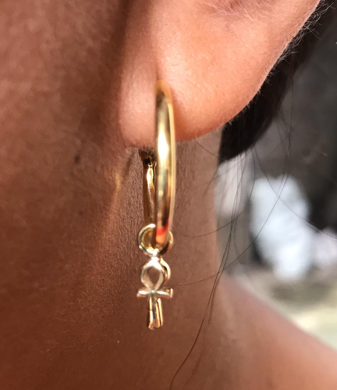 SAB FARO ANKH EARRINGS IN BRASS 14K GOLD PLATED