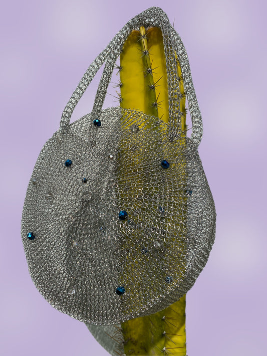 By Sumba Artisans Small Round Wire Crochet Bag With Handcrafted Beads