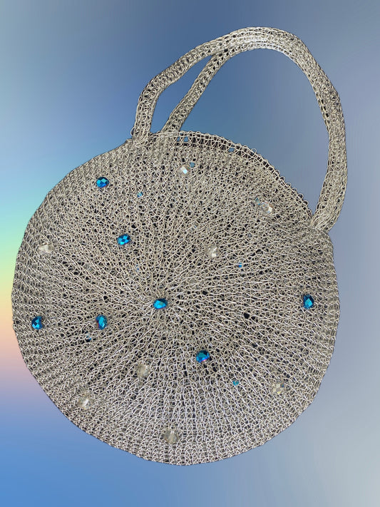 By Sumba Artisans Small Round Wire Crochet Bag With Handcrafted Beads