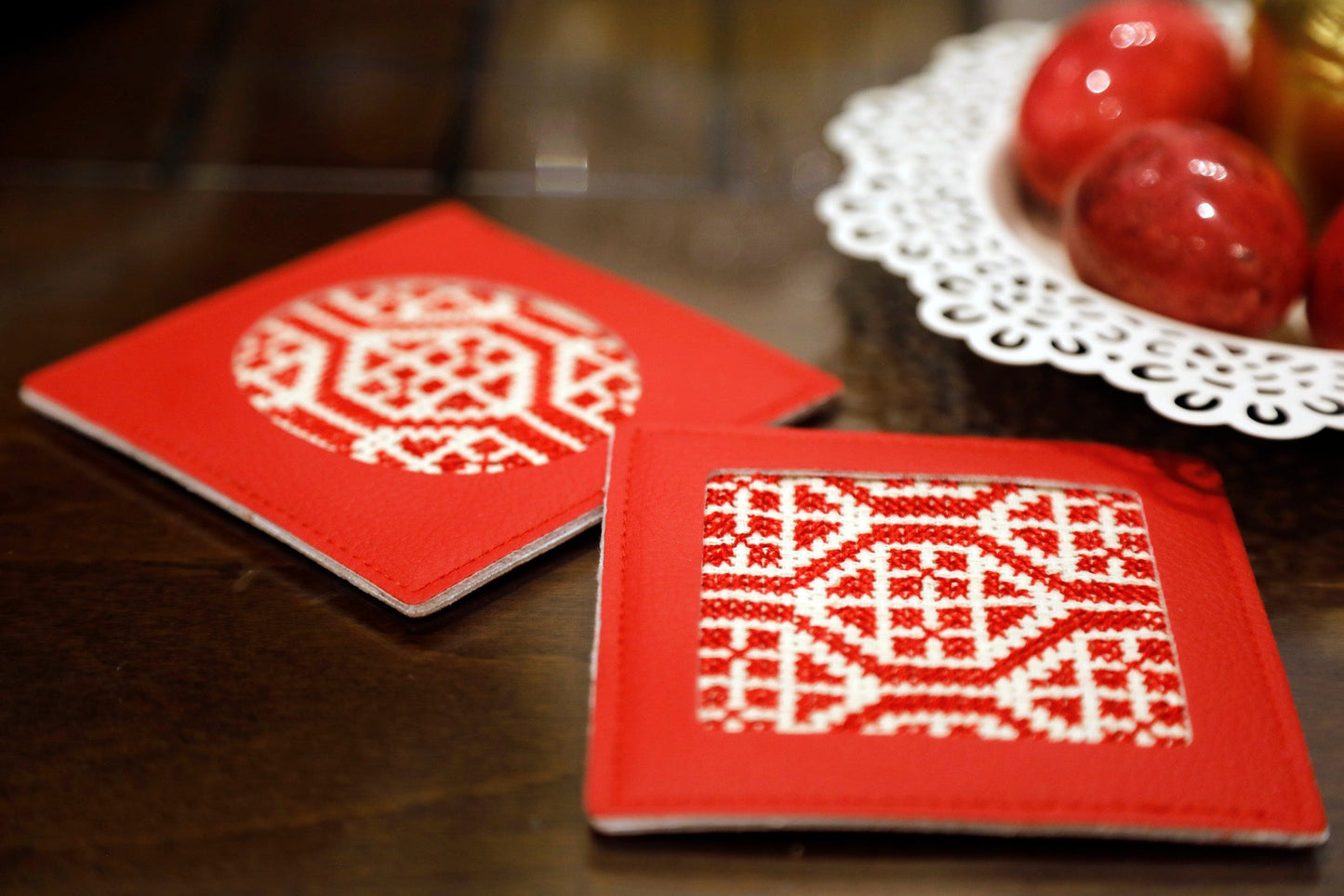 Tatreez Coasters - Palestinian Red