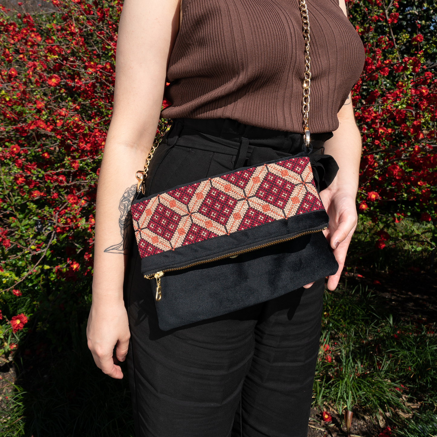 Velvet Tatreez Crossbody in Berry