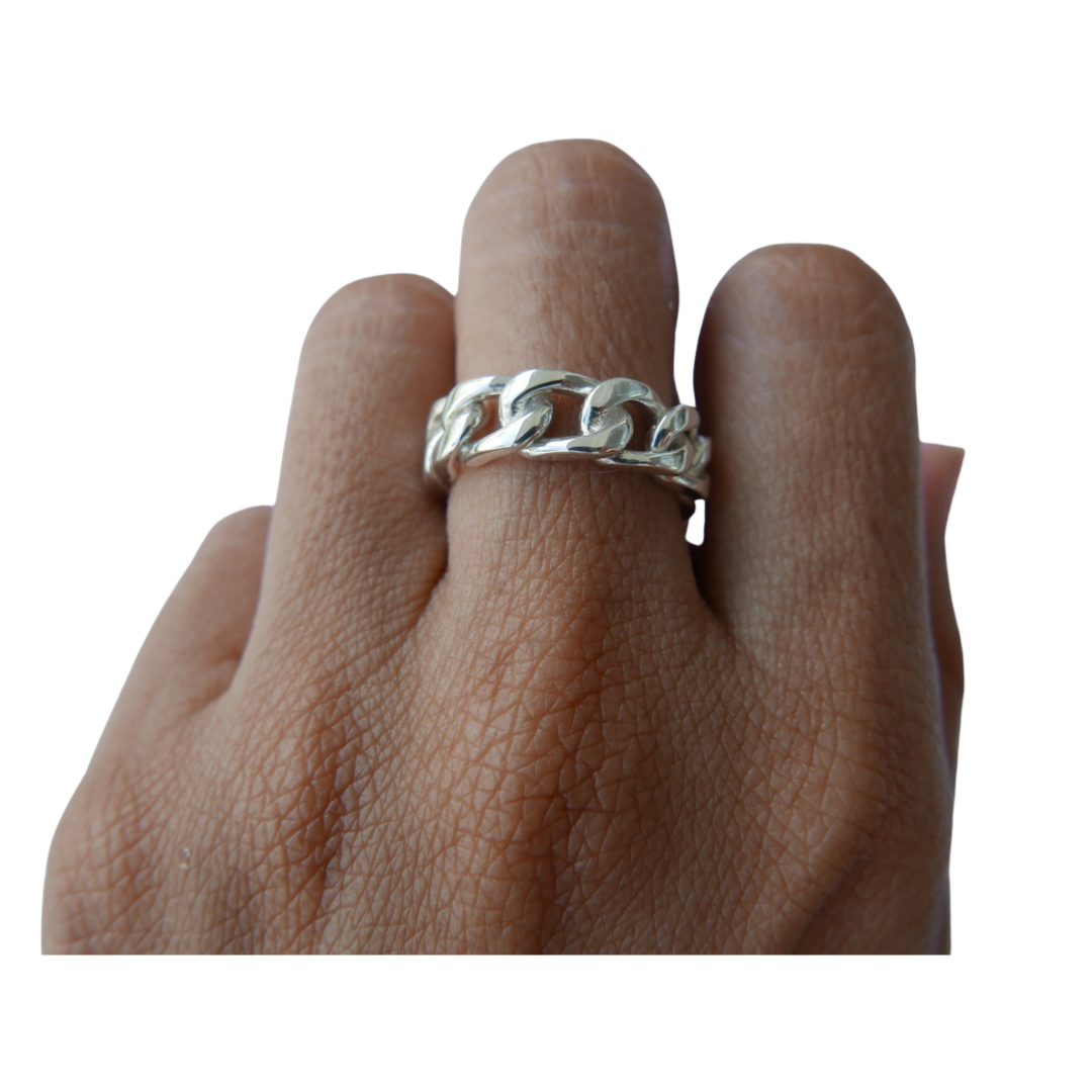 Mix Of Metals Chain Maille Ring in Silver Plated 925