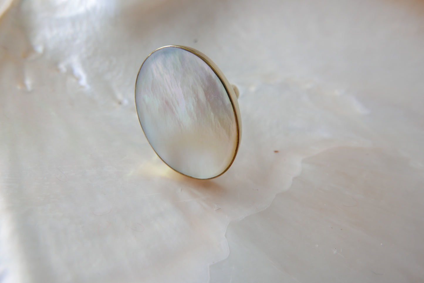 Mix Of Metals Oval Sea-Shell Ring Brass Gold Plated 18K