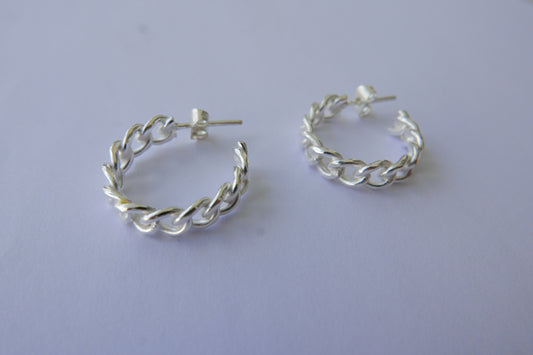 Mix Of Metals Chain Maille Hoop Earrings Plated Silver 925